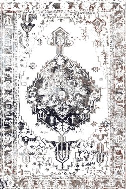 Orijinal Pers folk tarzı halı tasarımı ve grunge desenli illüstrasyon 