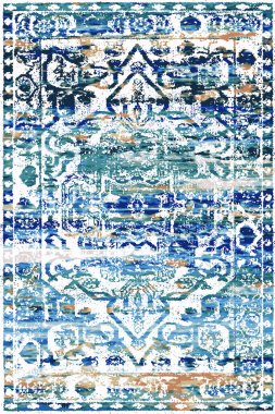 Orijinal Pers folk tarzı halı tasarımı ve grunge desenli illüstrasyon 