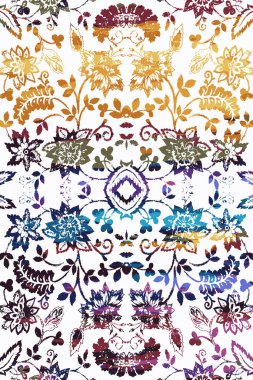 Orijinal Pers folk tarzı halı tasarımı ve grunge desenli illüstrasyon 