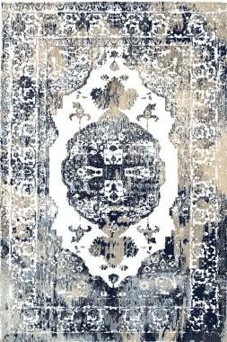 Orijinal Pers folk tarzı halı tasarımı ve grunge desenli illüstrasyon 