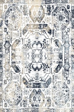 Orijinal Pers folk tarzı halı tasarımı ve grunge desenli illüstrasyon 