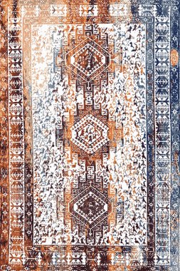 Orijinal Pers folk tarzı halı tasarımı ve grunge desenli illüstrasyon 