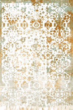 Orijinal Pers folk tarzı halı tasarımı ve grunge desenli illüstrasyon 