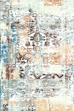 Orijinal Pers folk tarzı halı tasarımı ve grunge desenli illüstrasyon 