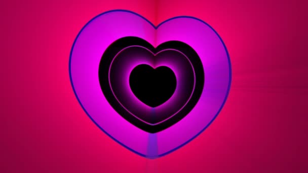 Abstrakta Rörlig Grafik Färgglada Glödande Neon Hjärtan Svart Bakgrund — Stockvideo