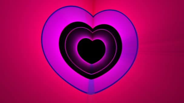 graphiques de mouvement abstraits de cœurs néons lumineux colorés sur fond noir 