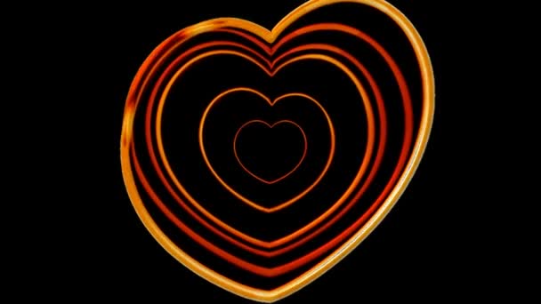 Abstrakte Bewegungsgrafik Von Bunten Leuchtenden Neonfarbenen Herzen Auf Schwarzem Hintergrund — Stockvideo