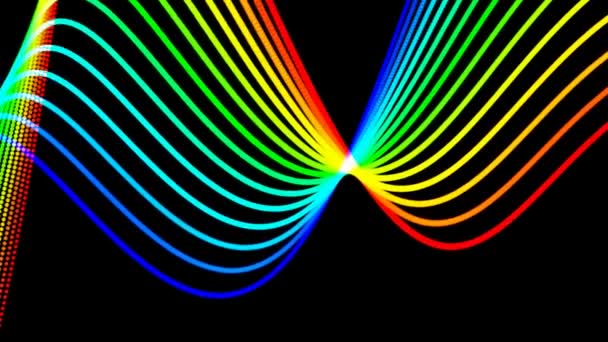 未来彩虹线在黑色背景下旋转的运动图形 — 图库视频影像