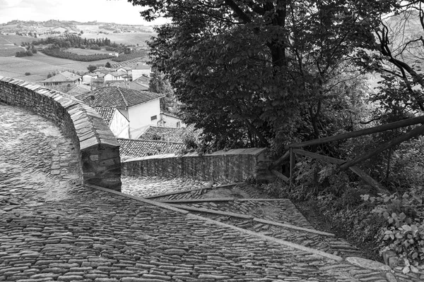 古い中世の石畳道 小さな村のセッラルンガ ダルバ ピエモンテ州 イタリア北部 2014 年ユネスコ世界遺産での撮影 — ストック写真