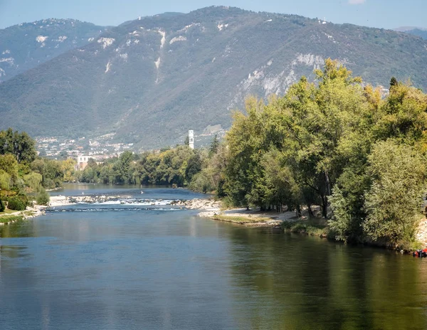 Vista Del Río Brenta Durante Temporada Otoño Que Fluye Hacia —  Fotos de Stock