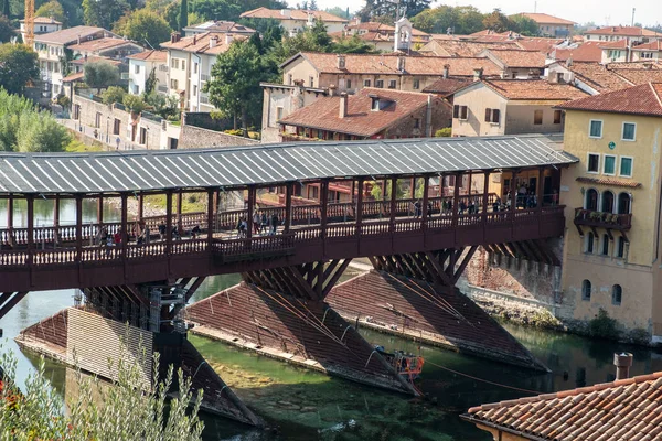 Vista Del Famoso Puente Madera Antiguo Sobre Río Brenta Conocido —  Fotos de Stock