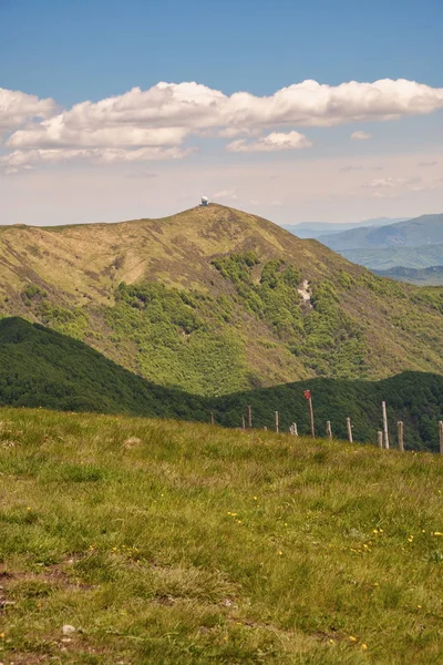 Panoramic view from the peak of Monte Chiappo, a little mountain at the borders of Liguria, Piedmont and Emilia Romagna (Northern Italy). Located in the hilly region of Oltrepo Pavese, in clearly days from the peak is visible the Ligurian Sea.