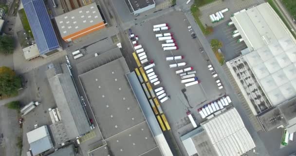 Top Aerial View Industrial Area Trucks Lorry Standing Parking Storage — Stock Video