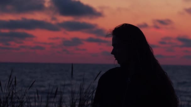 Zijaanzicht Portret Van Natuurlijke Meisje Poseren Aan Zee Met Gesloten — Stockvideo