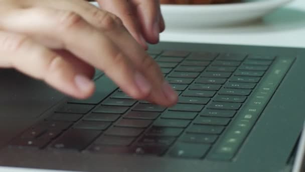 Faceless Female Blogger Working Laptop Keyboard Extra Close Video Shot — Stock Video