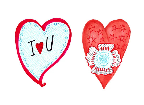 Desenho de esboço de mão de corações com decoração — Fotografia de Stock