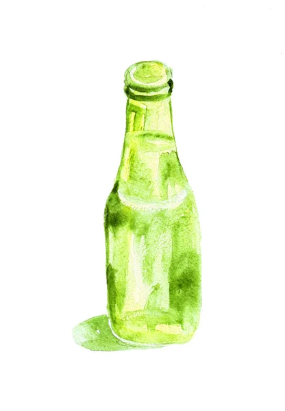 Dibujo a mano de una pintura de acuarela de una botella transparente — Foto de Stock