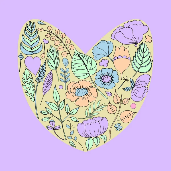 Vector illustration of a floral frame in the shape of a heart