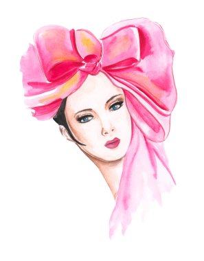 El bir kız moda suluboya portre çizimi