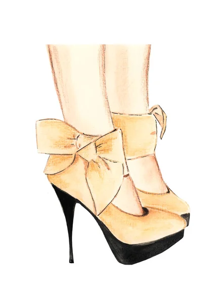 Ruční kresba módní boty s vysokými podpatky — Stock fotografie