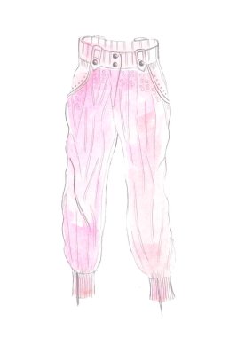 Bir suluboya pembe moda kadın pantolon çizim şekil 
