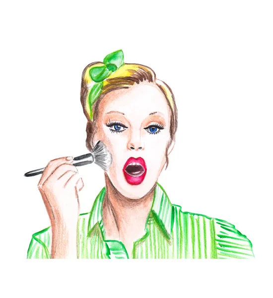 Dibujar Mano Una Chica Acuarela Maquillaje Artista Hace —  Fotos de Stock