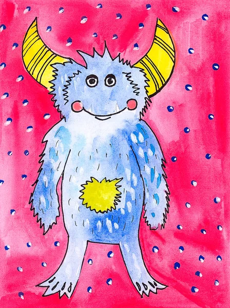 El bir suluboya karikatür iblis canavar çizimi