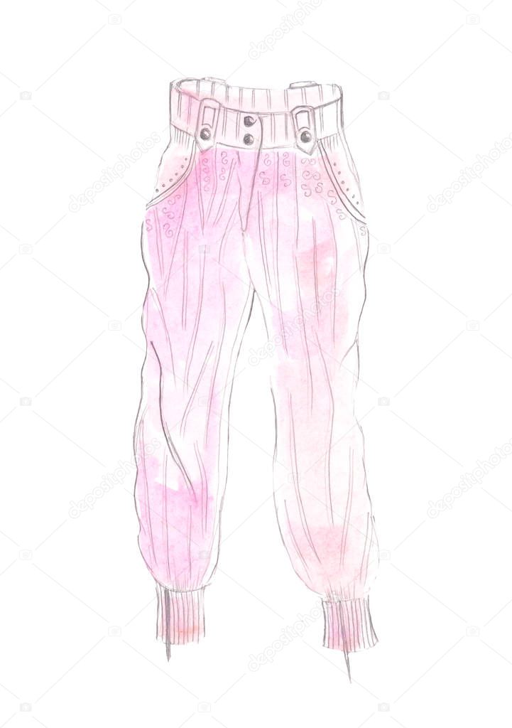Illustration drawing of a watercolor pink fashionable women's trousers 