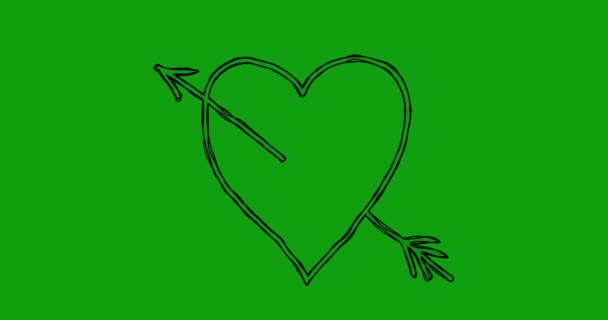 Различные Простые Объекты Сердца Зеленом Фоне — стоковое видео