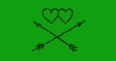 çeşitli basit nesneleri ve yeşil renkli Kalpler