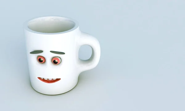 Ilustración de un renderizado 3D creado como resultado de una taza de cerámica gris con vista frontal en el fondo . — Foto de Stock