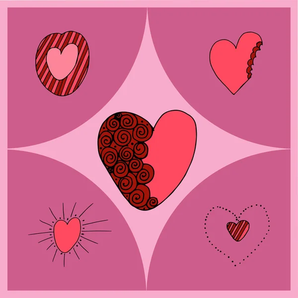 Ilustración vectorial de corazones de diferentes formas como símbolo del Día de San Valentín y el amor . — Vector de stock