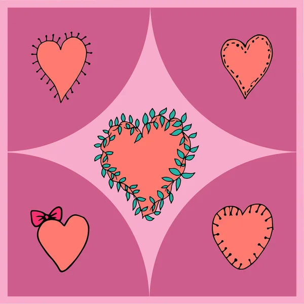 Sevgililer günü ve aşk sembolü olarak farklı şekillerde kalpleri vektör Illustration. — Stok Vektör