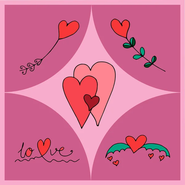 Vektor illustration af hjerter af forskellige former som et symbol på Valentinsdag og kærlighed . – Stock-vektor