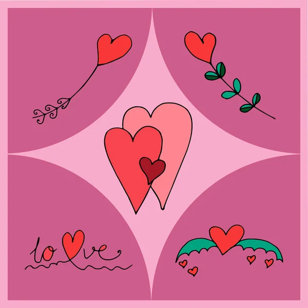 Ilustración vectorial de corazones de diferentes formas como símbolo del Día de San Valentín y el amor . — Vector de stock