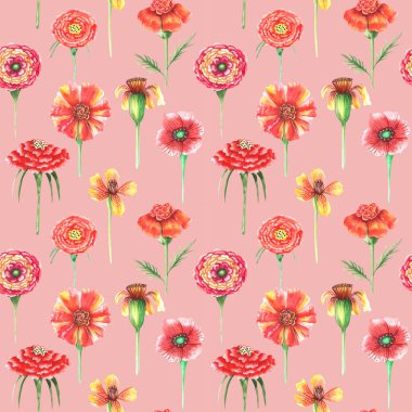 renkli arka planda farklı çiçekler