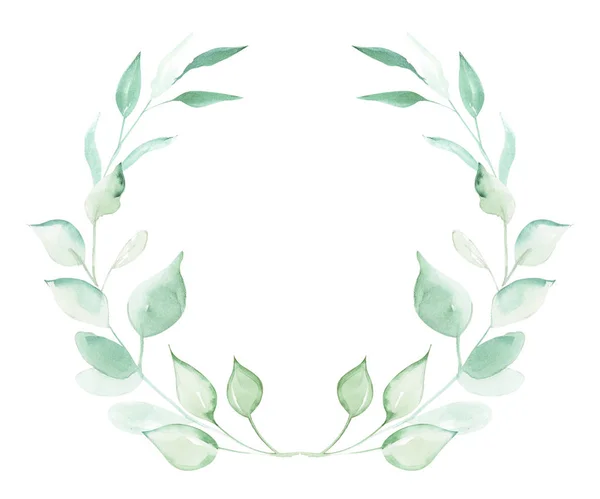 水彩画绘制绿色植物和叶子的装饰元素的插图 在孤立的白色背景上以框架的形式 — 图库照片