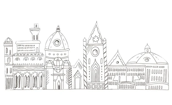 Illustrazione Schizzo Disegno Contorno Nero Città Skyline Uno Sfondo Bianco — Foto Stock