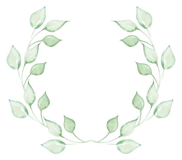 Ilustrace Akvarel Ozdobnými Prvky Zelených Rostlin Listů Formě Rámů Izolovaném — Stock fotografie
