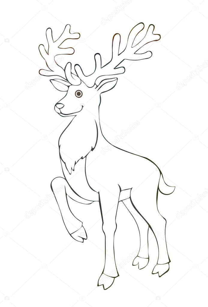 Illustration ink drawing of a black outline of animal  isolated white background