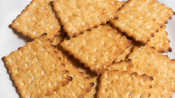 Macro Photo Brown Dietary Low Calorie Crispy Cereal Crackers Sesame — Stock Photo, Image