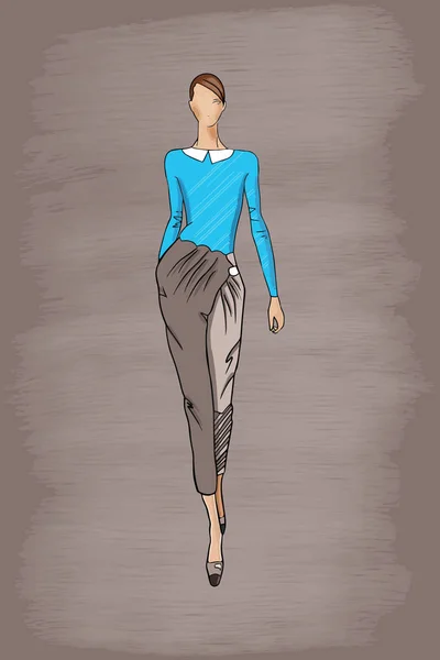 Ilustración de moda vectorial de una modelo de niña en ropa de moda sobre un fondo textural — Archivo Imágenes Vectoriales