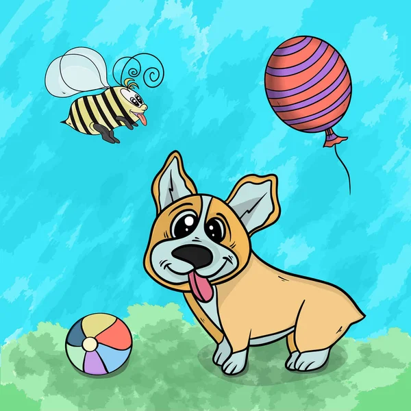 Vektor Illustration Eines Tierischen Hundes Der Auf Der Lichtung Gras — Stockvektor