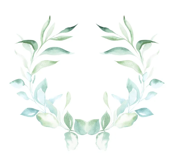 Ilustracja Akwarela Rysowanie Elementów Dekoracyjnych Zielonych Roślin Liści Postaci Ramek — Zdjęcie stockowe