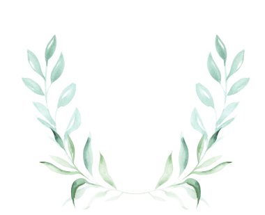 Çiçek li yarım daire şeklinde beyaz izole arka plan üzerinde bitkilerin yeşil yaprakların bir suluboya çizim Illüstrasyon