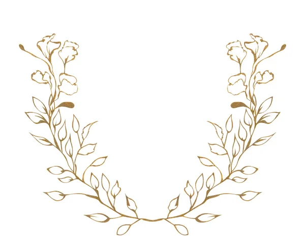 Иллюстрация Акварельного Рисунка Золотых Контуров Листьев Растений Белом Изолированном Фоне — стоковое фото