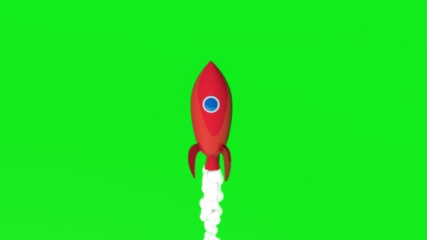 3D Animation of a red rocket with exhaust gases on a green background for chromakey — 비디오