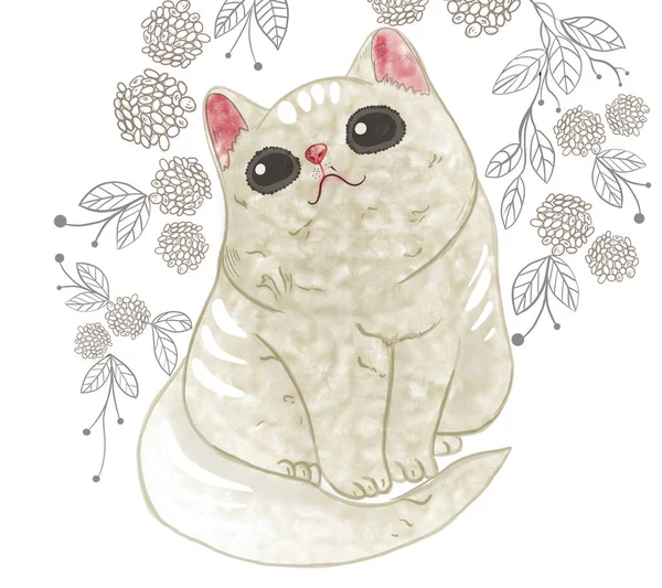 Illustration Cat Pet Watercolor Style Texture Different Colors White Isolated — Stock Photo, Image