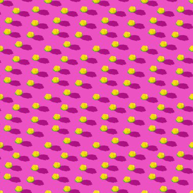 Renkli arka planda yeşil yapraklı ve gölgeli kusursuz desenli sarı çiçekler.