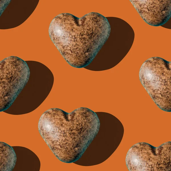 Bezešvé Vzor Čokoládový Perník Tvaru Srdce Tmavě Hnědé Barvy Stíny — Stock fotografie
